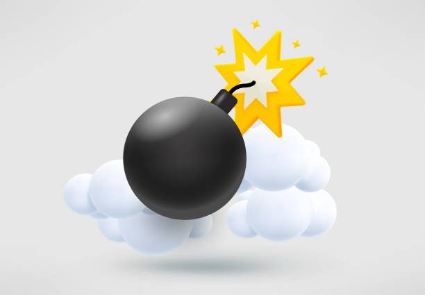Black metal bomb with fire. 3d vector illustration